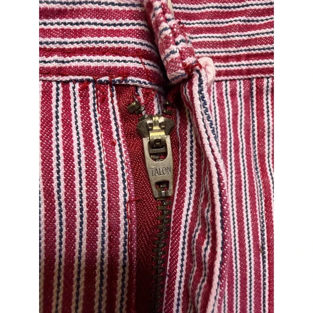 Lee Riveted Crop Pants Womens 8P Red White Hickory Stripe Vintage 90s Wide Leg